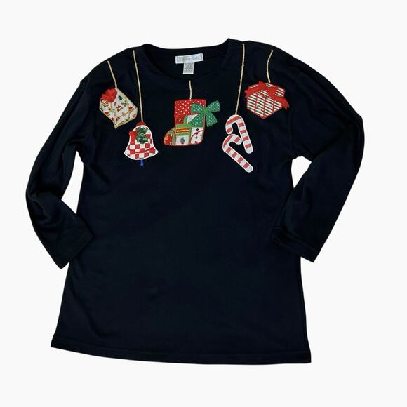 Vintage Chrysantheme Christmas Top Womens Medium Pullover Ornaments Holiday Fun - Picture 6 of 9